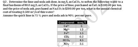 Solved Q2 Determine The Lime And Soda Ash Dose In Mg L As Chegg