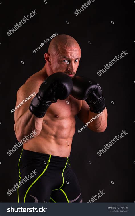 Muscular Fighter Naked Torso Boxing Gloves Stock Photo Shutterstock