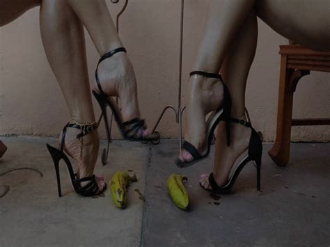 Milah And Stephanie Crushing Bananas On High Heels Foot Fetish