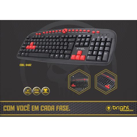 Teclado Usb Multim Dia Vermelho Bright Pt Un Gamers Kalunga