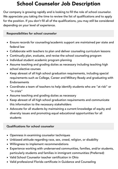 School Counselor Job Description Velvet Jobs