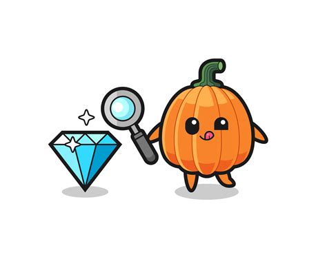pumpkin mascot  checking  authenticity   diamond  vector