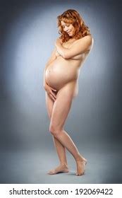 Beauty Nude Pregnant Woman On Gray Stock Photo 201550022 Shutterstock