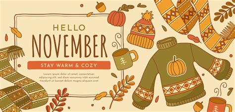 Free Vector | Hand drawn hello november banner template for autumn ...