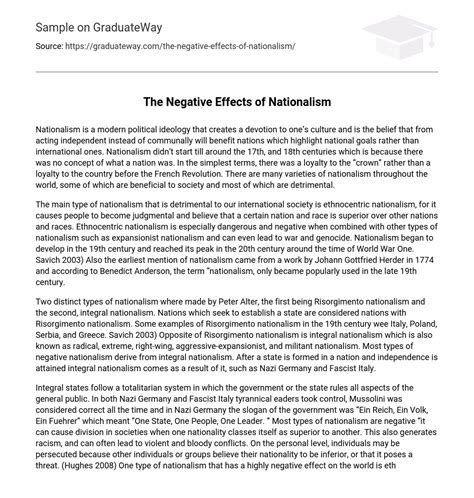 ⇉The Negative Effects of Nationalism Essay Example | GraduateWay