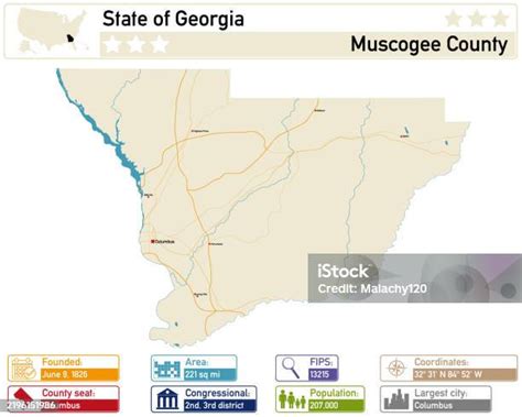 Detailed Infographic And Map Of Muscogee County In Georgia Usa Stock ...