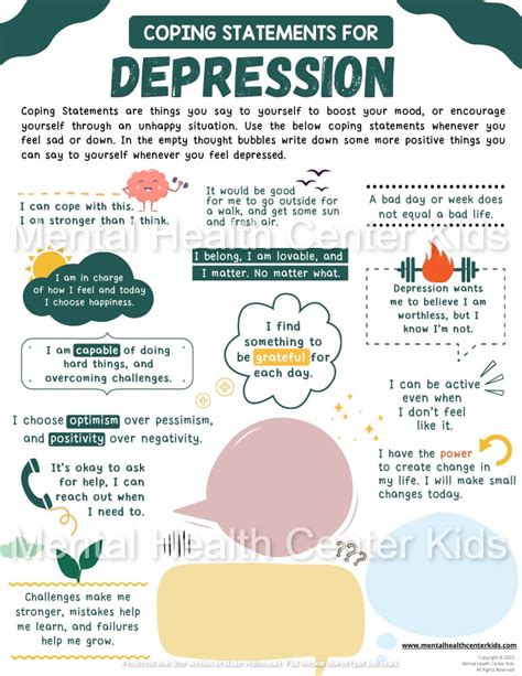 Coping Skills For Teens Depression Coping Skill Printable Poster Mental