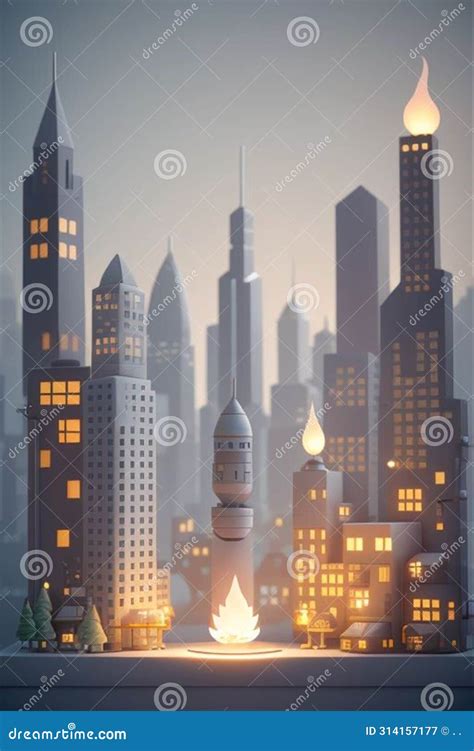 City of Hidden Light and City with the Fire Torches Stock Illustration ...