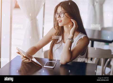 Beautiful Brunette With Glasses Stock Photo Alamy