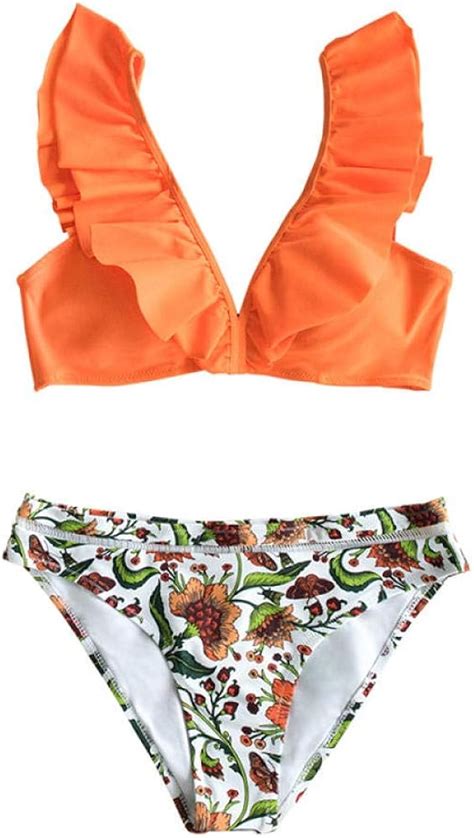 Braguitas De Bikini para Mujer Conjuntos De Bikini con Volantes Naranjas con Traje De Baño Sexy