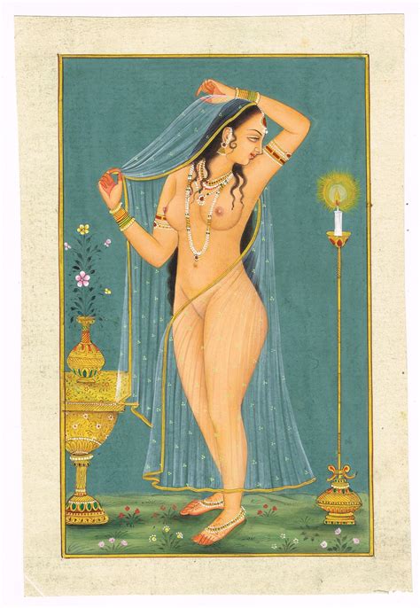 Indian Miniature Painting Of Naked Woman Queen Fine Art On Paper 5 25x8 Inches Indian