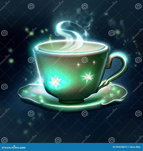 Cup of Coffee with Green Lights on Dark Background. Vector Illustration ...