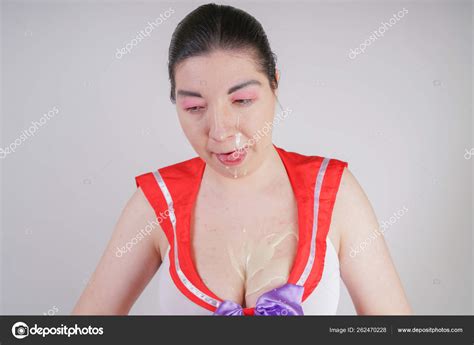 Sexy Chubby Woman Big Tits Dressed Cosplay School Uniform Doused Stock Photo Agnadevi