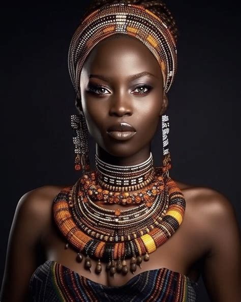 An African Woman With Large Necklaces And Earrings On Her Head In