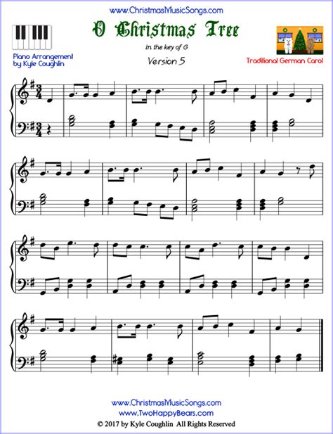 O Christmas Tree piano sheet music - free printable PDF