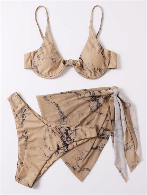 Shein Swim Vcay Conjunto De Bikini Con Estampado De M Rmol Sujetador