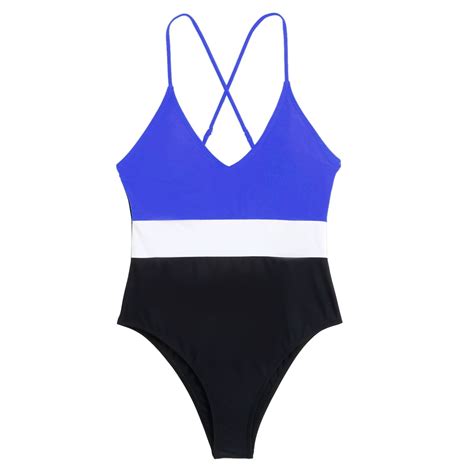 Loasebue Color Block Bikini Jumpsuits Swimsuit Soft Bag Conservative