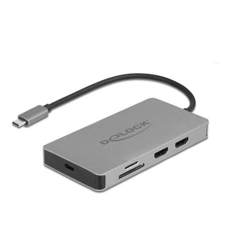Докинг станция Delock USB-C - Dual HDMI, USB 3.2, SD, LAN, PD3.0, Сива ...