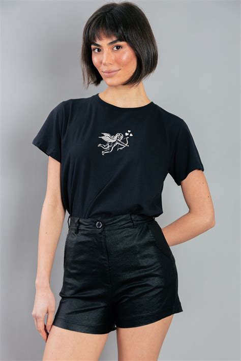 SHORT HOT PANT RESINADO PRETO Marina Gabriella Roupas Femininas