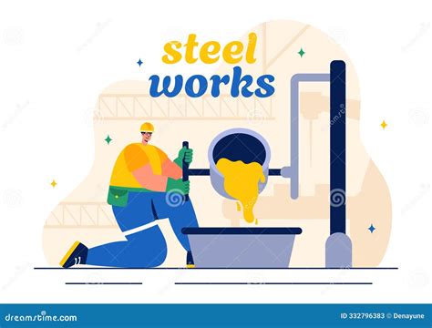 Steelworks With Resource Mining Smelting Of Metal In Big Foundry And Hot Steel Pouring In Flat