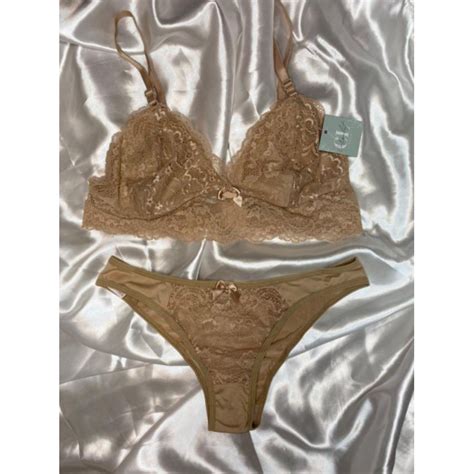 Conjunto Rendado Nude Shopee Brasil
