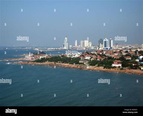 seaside chinese city qingdao  top view stock photo alamy