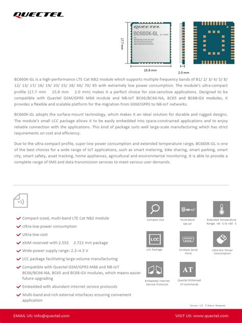 Quectel BC660K-GL NB-IoT Specification V1.8-1 | PDF | General Packet ...