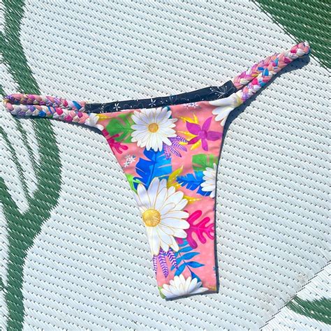 Moana Bikini Braided Side Floral Bottoms Large Gem