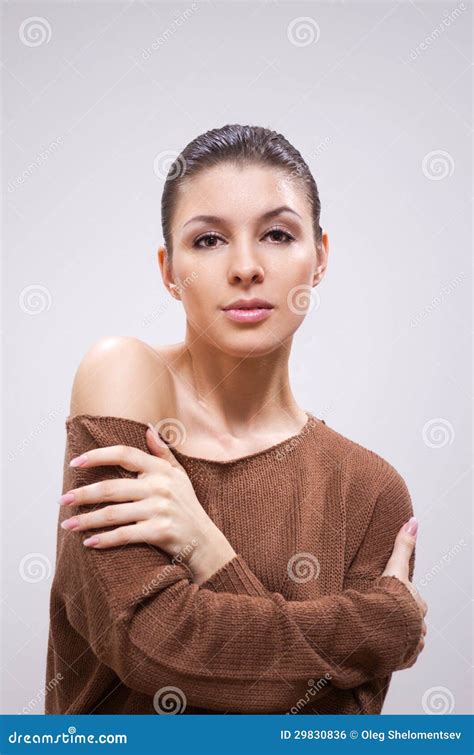 Brunette In Sweater Stock Photo Image Of Attractive