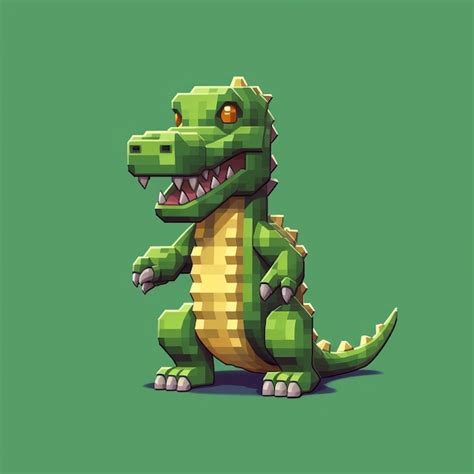 Premium Ai Image Pixel Dinosaur A Cute Crocodile Character In Minecraft Style