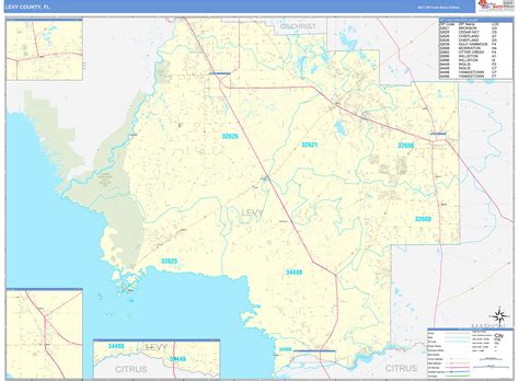 Levy County Fl Zip Code Wall Map Basic Style By Marketmaps Mapsales