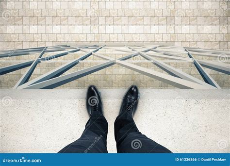 Man Standing On The Edge Of The Roof Stock Photo Image