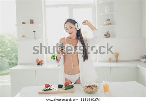 Sexy Beautiful Brunette White Lingerie Shirt Stock Photo