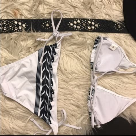 Swim Sexy White String Bikini With Black Rope Detail Poshmark