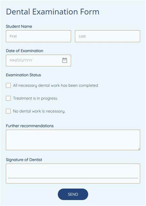 Printable Dental Examination Form