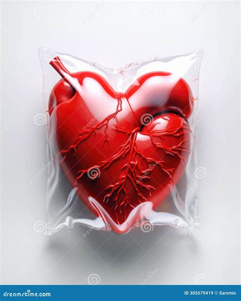 Protected Love Concept. Anatomical Heart in Vacuum Seal Stock