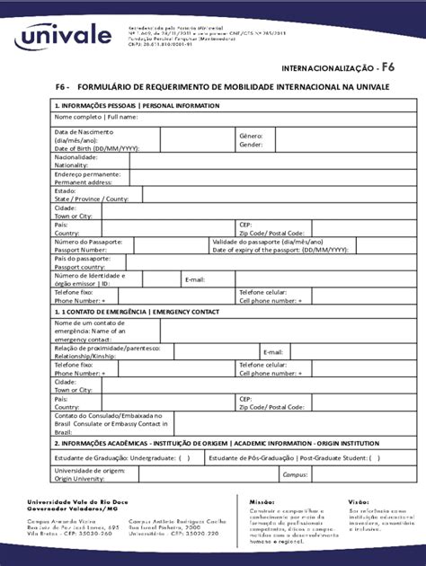 Fillable Online F6 Formulrio De Requerimento De Mobilidade