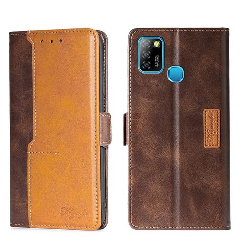 For Infinix Hot Lite Smart X Contrast Color Side Buckle Leather Phone Case Dark Brown