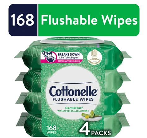 Cottonelle Gentleplus Flushable Wet Wipes 4 Flip Top Packs 168 Total