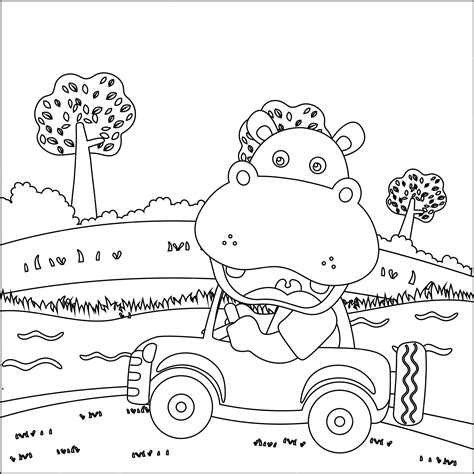 Premium Vector Vector Cartoon Of Funny Hippo Driving Car In The