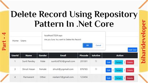 CRUD Operation Using Repository Pattern In Asp Net Core Delete Record