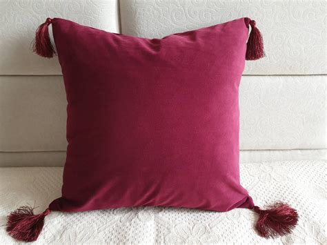 Burgundy Pillow Covers with Tassels Wine Red Velvet Pillow | Etsy