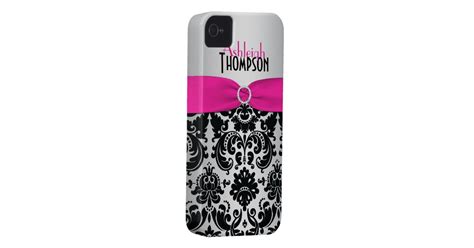 Personalized Pink Black Silver Damask Iphone 4 Case Zazzle