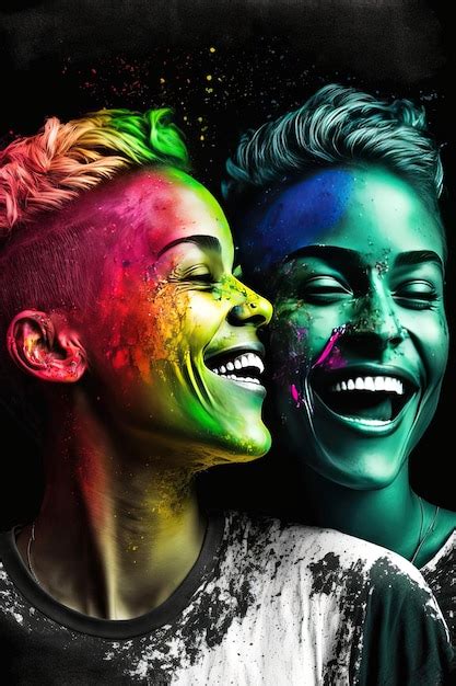 Premium Photo Generative Ai Illustration Of Lesbian Couple With Rainbow Colors