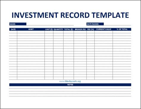 investment record template blue layouts