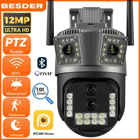 BESDER CCTV Camera 12MP 6K WiFi IP Camera Outdoor Four Lens Three