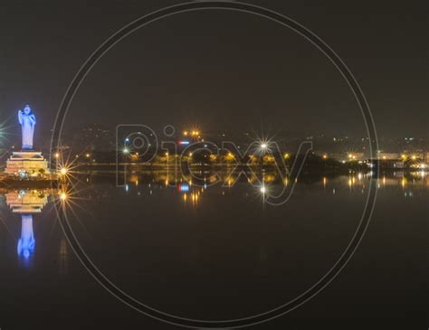 Image Of Night View Of Buddha Statue In Tank Bund Hussain Sagar Lake