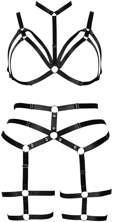 Banssgoth Plus Size Body Harness Full Cage Lingerie Women Strap Bra And Leg Garter Belt Set Punk