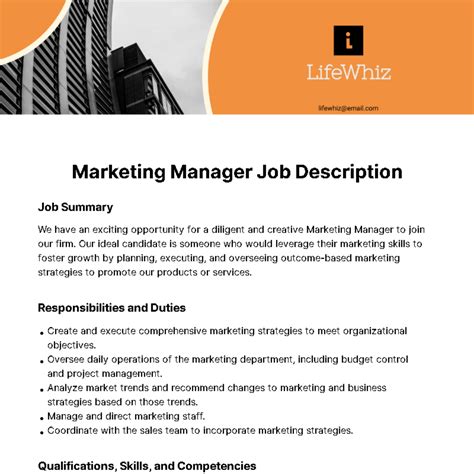 Free Marketing Manager Job Description Template Edit Online And Download