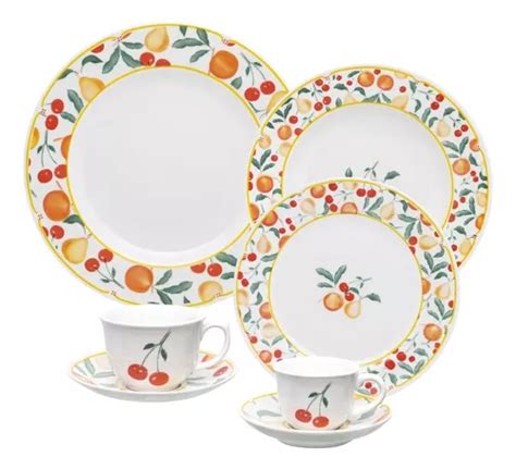 Jogo De Jantar 42 Peças Oxford - Jogo De Jantar 42 Peças Flamingo Fruits Oxford Cor Branco Estampado ...